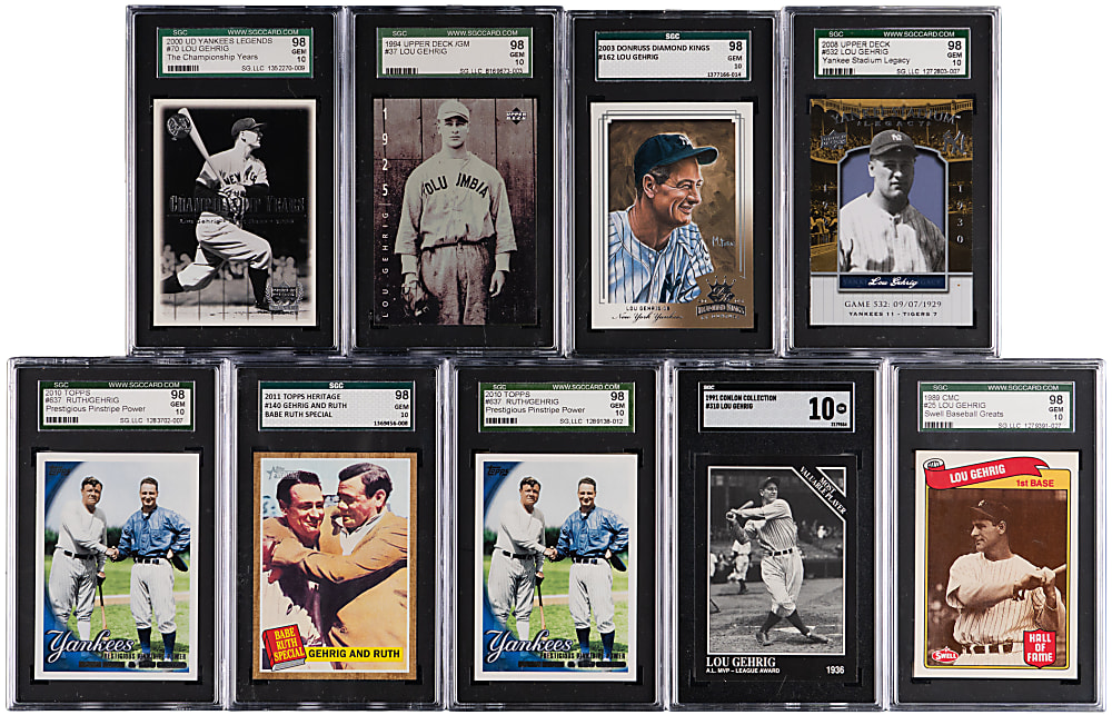 1980-2023 Lou Gehrig SGC GEM MINT 10 Graded Cards (19) with Modern Inserts