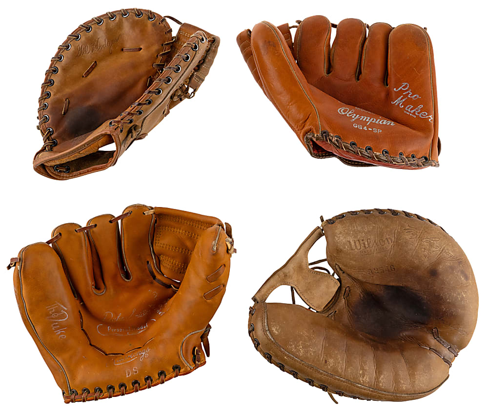 1950s Brooklyn Dodgers Hall of Famer Store Model Gloves (4) with Campanella, Hodges, Reese & Snider