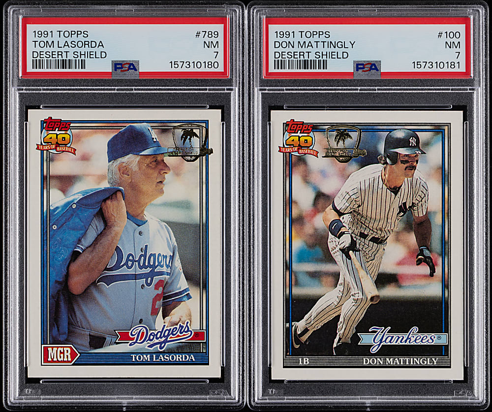 1991 Topps Desert Shield Star PSA NM 7 Graded Pair with #100 Don Mattingly & #789 Tommy Lasorda