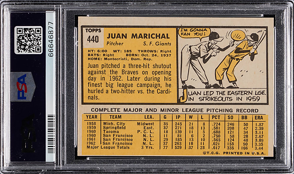 1963 Topps #440 Juan Marichal PSA MINT 9 (oc)