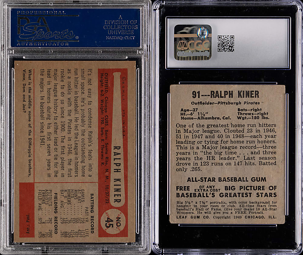 1949-1954 Leaf & Bowman Ralph Kiner Graded Pair with Rookie