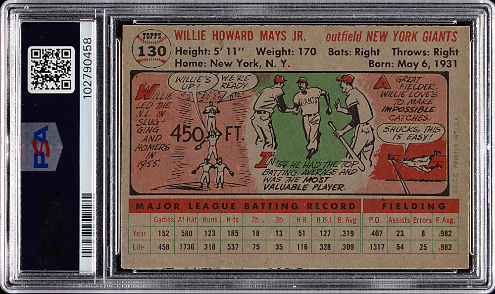 1956 Topps #130 Willie Mays PSA NM-MT 8 (oc)