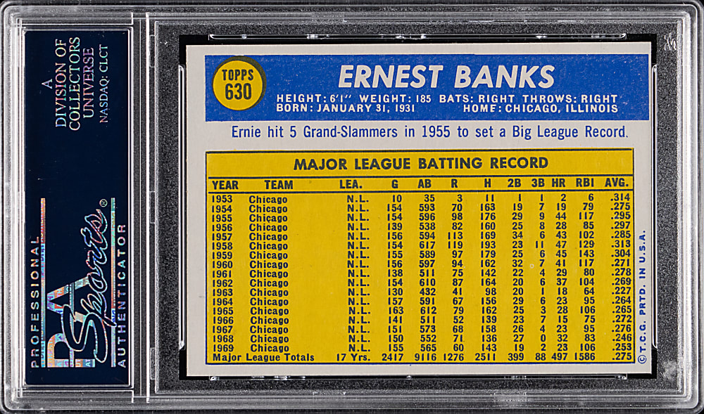 1970 Topps #630 Ernie Banks PSA MINT 9 (oc)