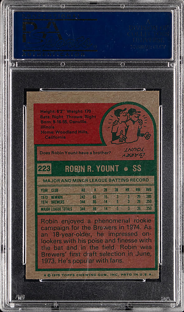 1975 Topps Mini #223 Robin Yount Rookie PSA MINT 9 (oc)