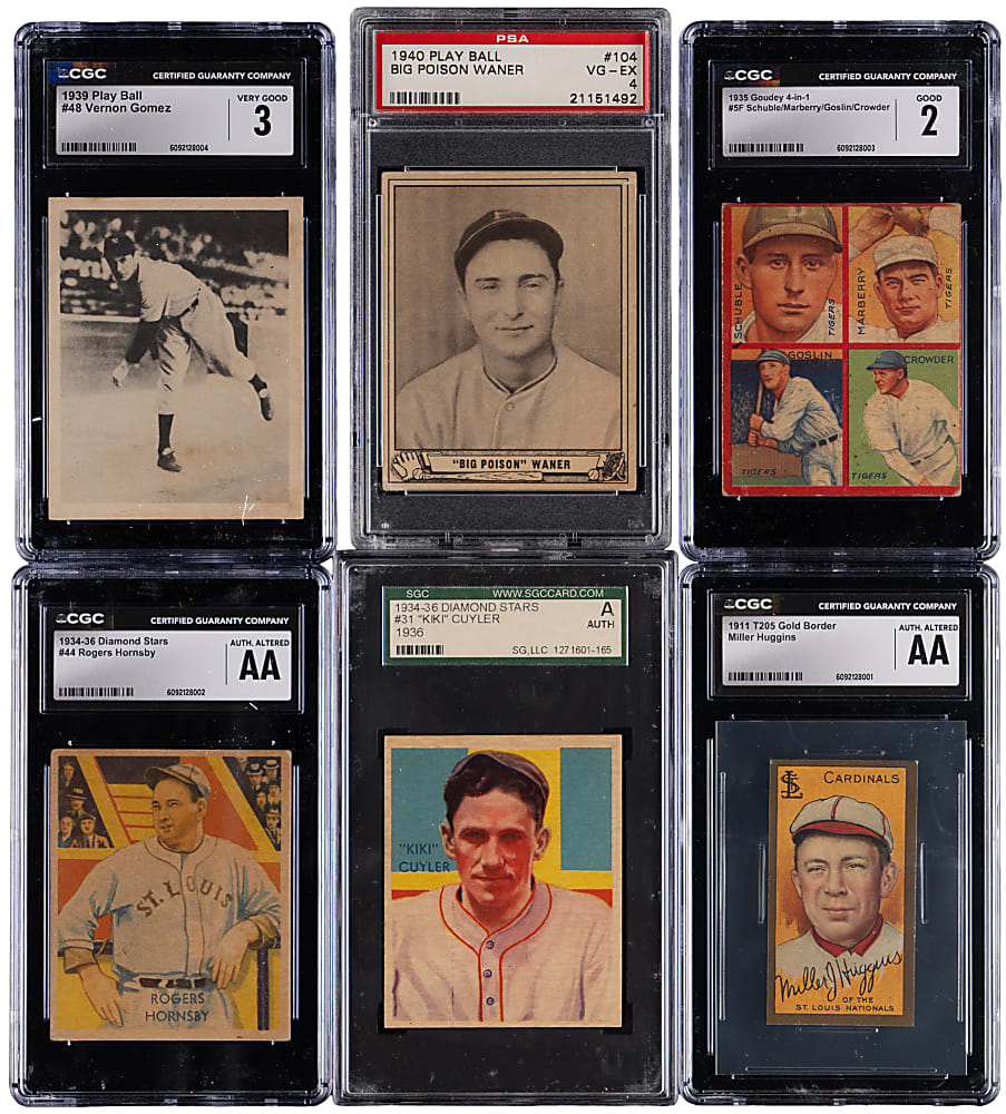 1911-1940 Pre-War Hall of Fame Graded Collection (6) with 1934-1936 Diamond Stars #44 Rogers Hornsby