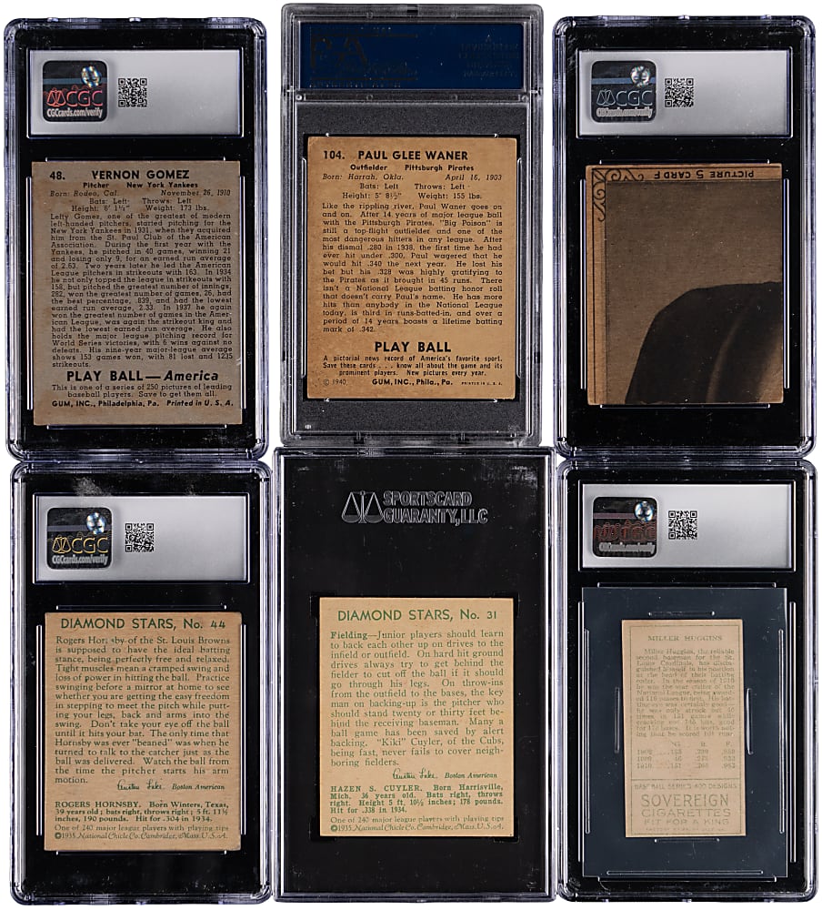 1911-1940 Pre-War Hall of Fame Graded Collection (6) with 1934-1936 Diamond Stars #44 Rogers Hornsby