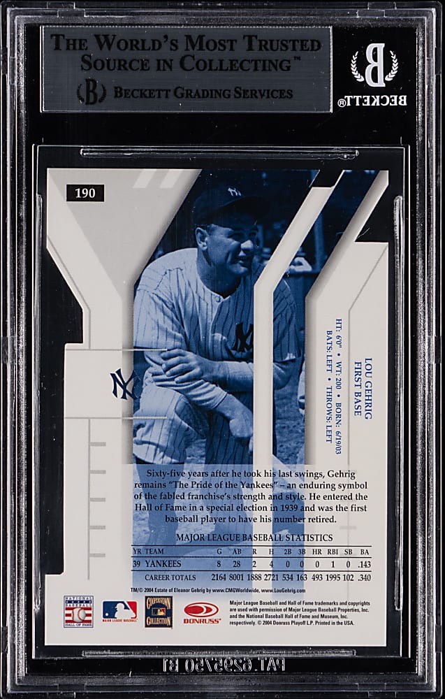 2004 Donruss Elite #190 Lou Gehrig Status Blue #1/4 BGS MINT 9