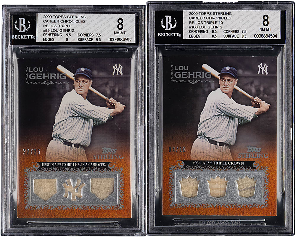 2009 Topps Sterling Career Chronicles Lou Gehrig Triple Relics BGS NM-MT 8 Graded Pair