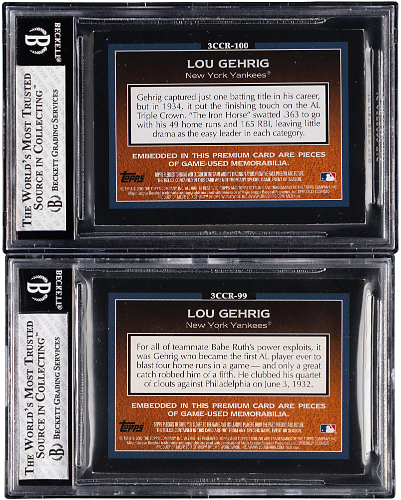 2009 Topps Sterling Career Chronicles Lou Gehrig Triple Relics BGS NM-MT 8 Graded Pair