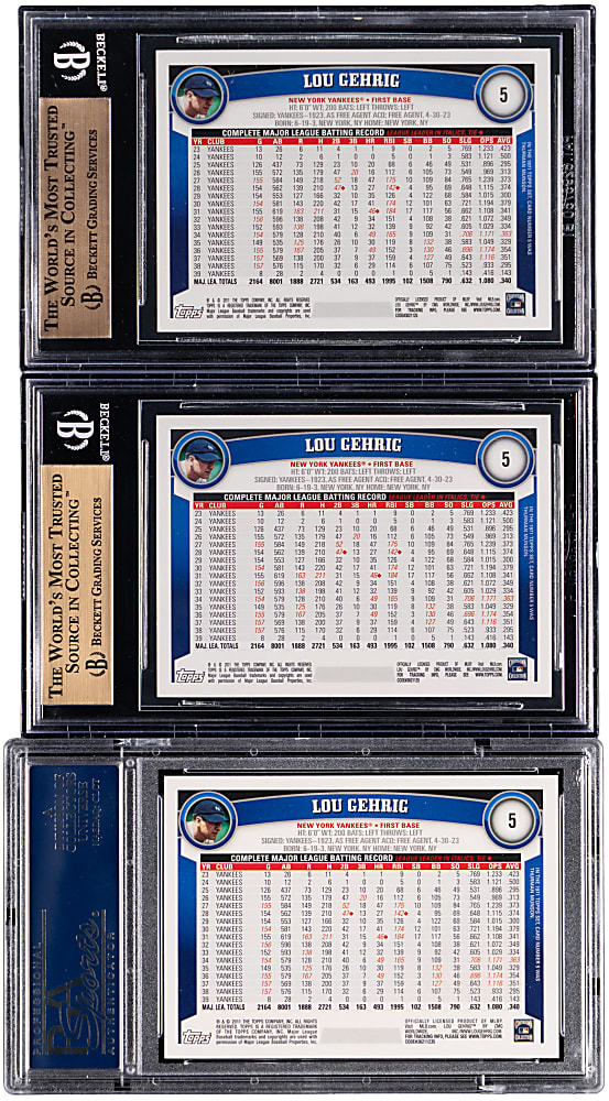 2011 Topps #5 Lou Gehrig Shortprint Graded Variations (3) with BGS PRISTINE 10