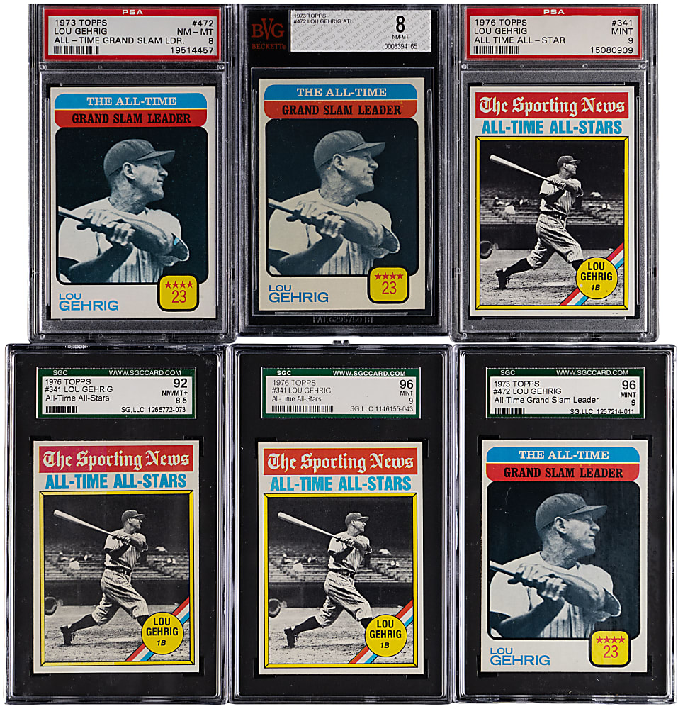 1973 & 1976 Topps Lou Gehrig All-Time Graded NM-MT 8 to MINT 9 Singles (6)