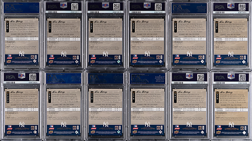 2008 Upper Deck Yankee Stadium Legacy Lou Gehrig PSA GEM MINT 10 Collection (12) - All Population 1 or 2
