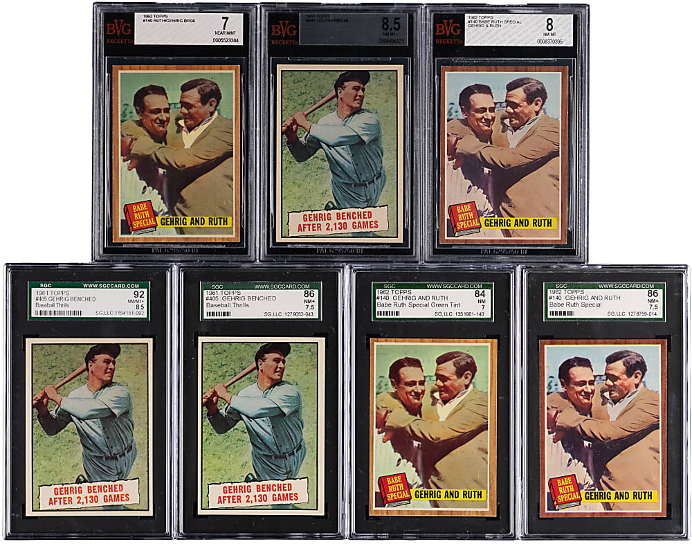 1961 & 1962 Topps Lou Gehrig Specialty Cards Group (7) with Babe Ruth - All Graded NM to NM/MT+ 8.5