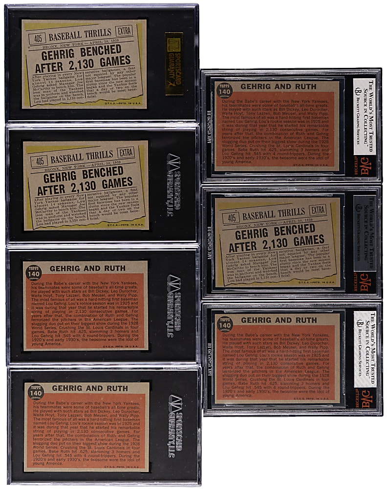 1961 & 1962 Topps Lou Gehrig Specialty Cards Group (7) with Babe Ruth - All Graded NM to NM/MT+ 8.5