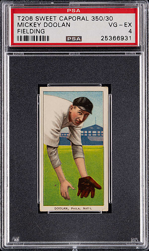 1909-1911 T206 White Border Mickey Doolan Fielding PSA VG-EX 4