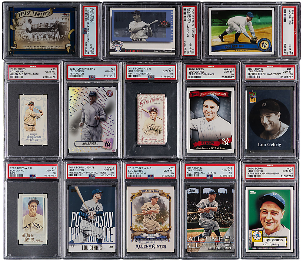 2001-2024 Lou Gehrig PSA GEM MINT 10 Graded Inserts (24) - All Population 9 or Lesser