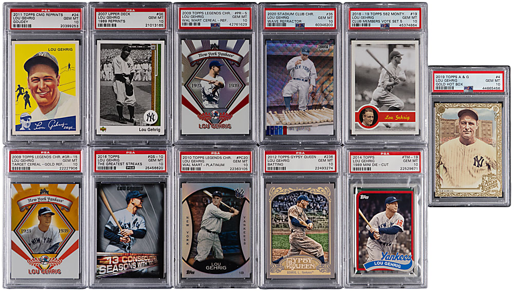 2001-2024 Lou Gehrig PSA GEM MINT 10 Graded Inserts (24) - All Population 9 or Lesser