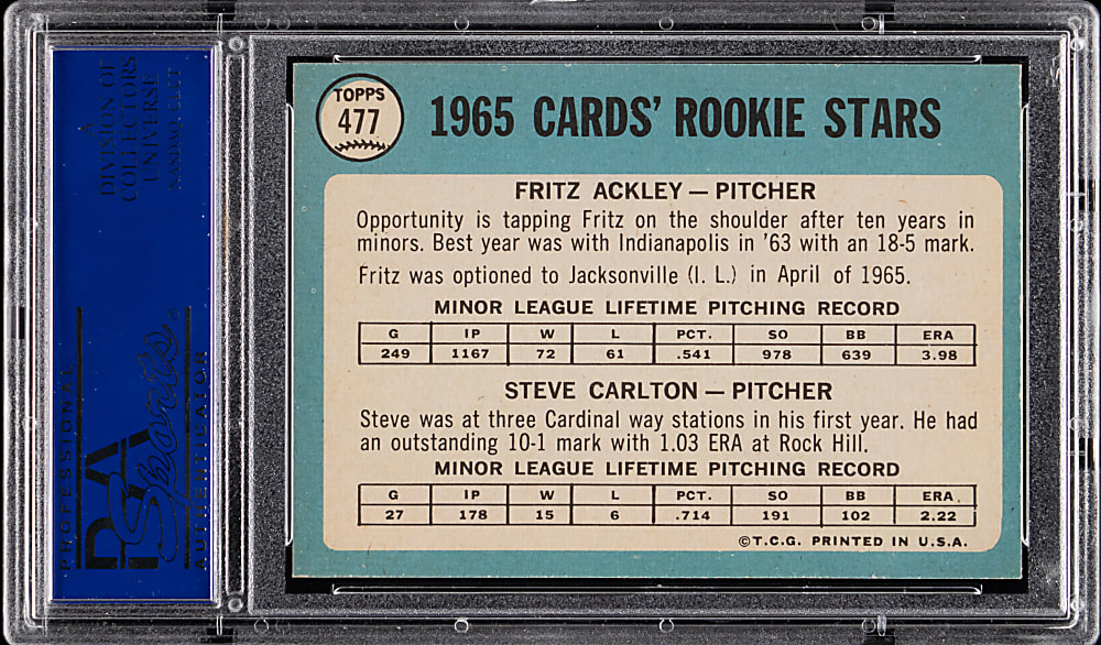 1965 Topps #477 Steve Carlton Rookie PSA NM 7