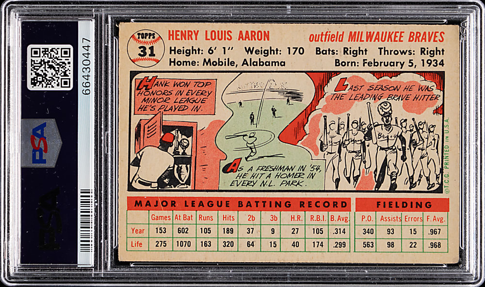 1956 Topps #31 Hank Aaron White Back PSA EX 5