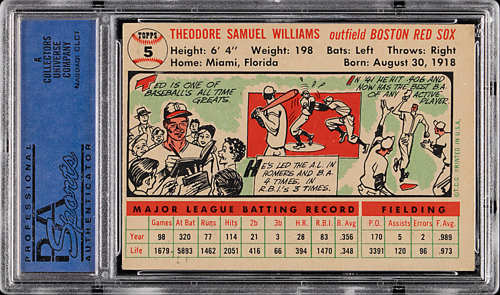 1956 Topps #5 Ted Williams White Back PSA EX-MT 6