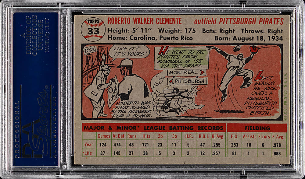 1956 Topps #33 Roberto Clemente Gray Back PSA EX 5