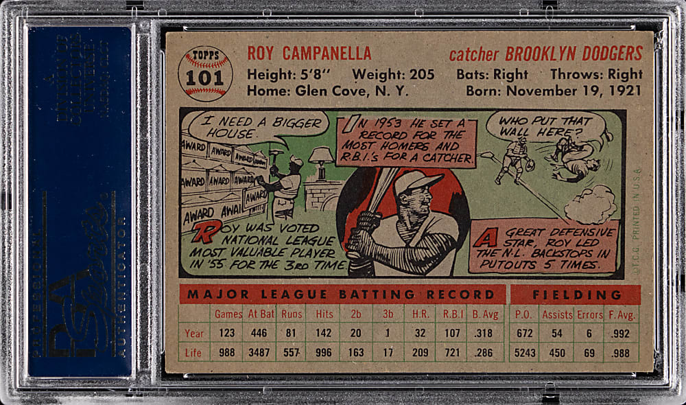 1956 Topps #101 Roy Campanella Gray Back PSA EX-MT 6