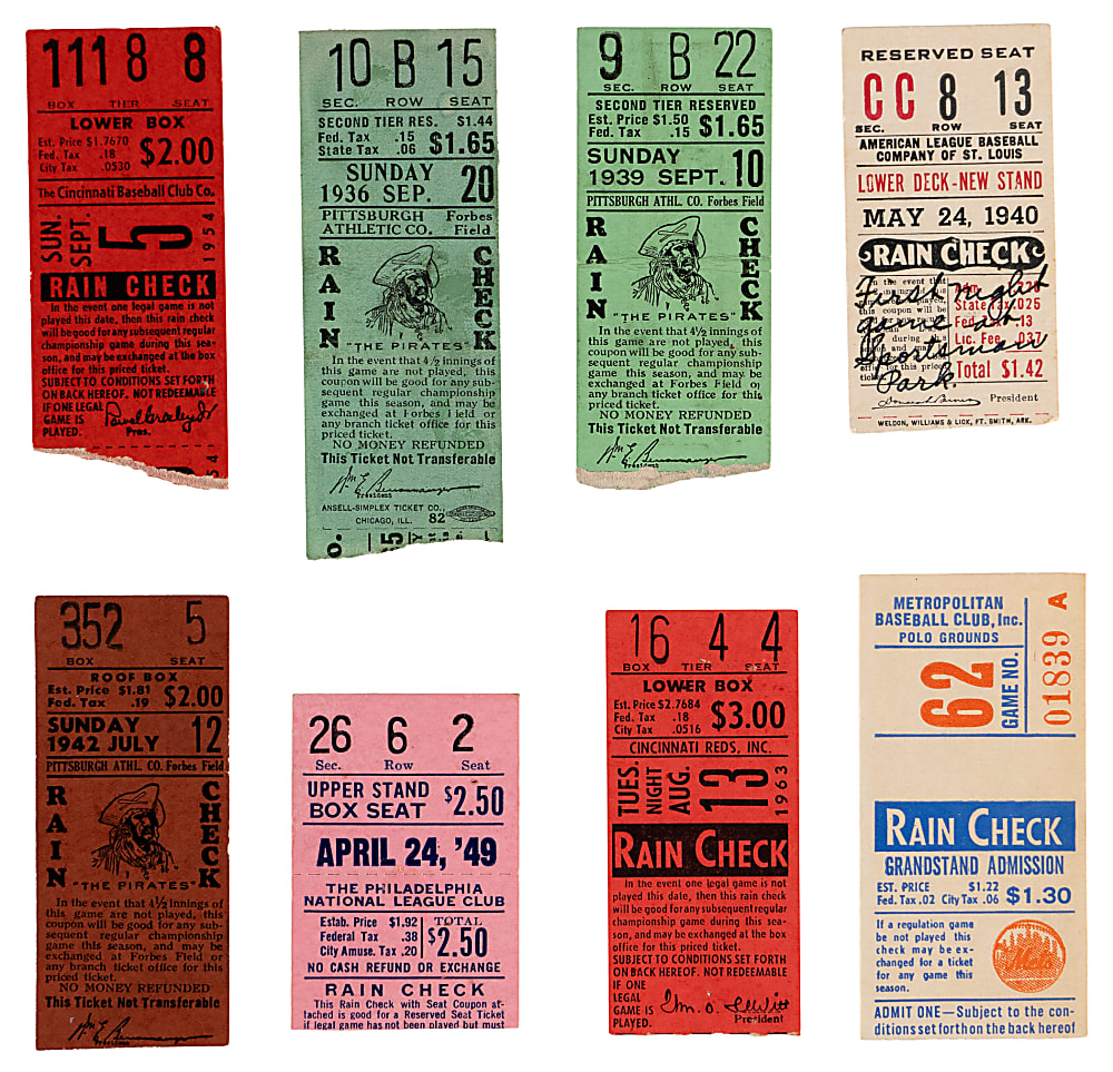 1920s-1960s Interesting Ticket Collection (13) with Clemente 3 Home Run Game, Mays Shortstop Game, Campanella Tribute & Ashburn 1st 1949 Homerun