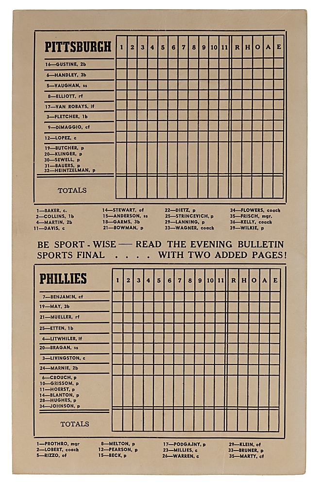 1941 Philadelphia Phillies Team Photo Scorecard
