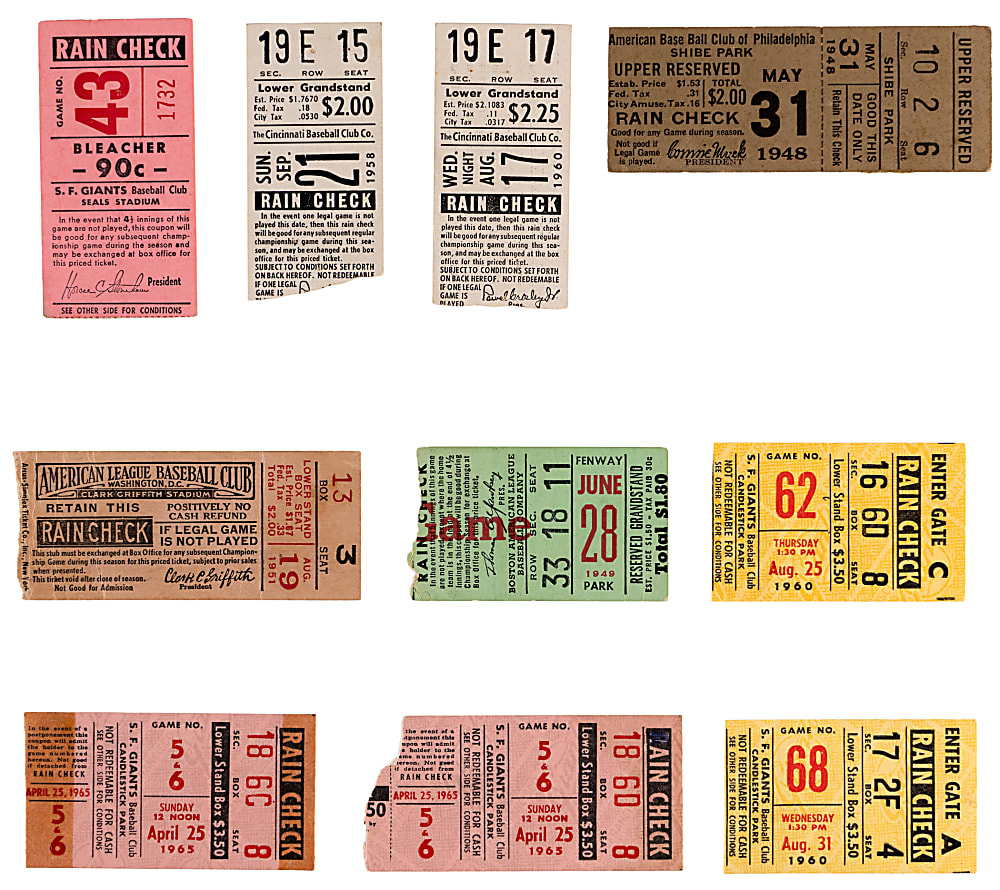 1948-1970 Hall of Fame Home Run Ticket Collection (13) with Aaron, Clemente, DiMaggio, Mays & T. Williams