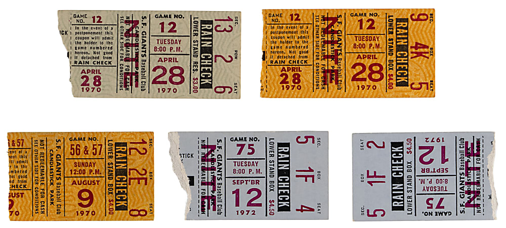 1948-1970 Hall of Fame Home Run Ticket Collection (13) with Aaron, Clemente, DiMaggio, Mays & T. Williams