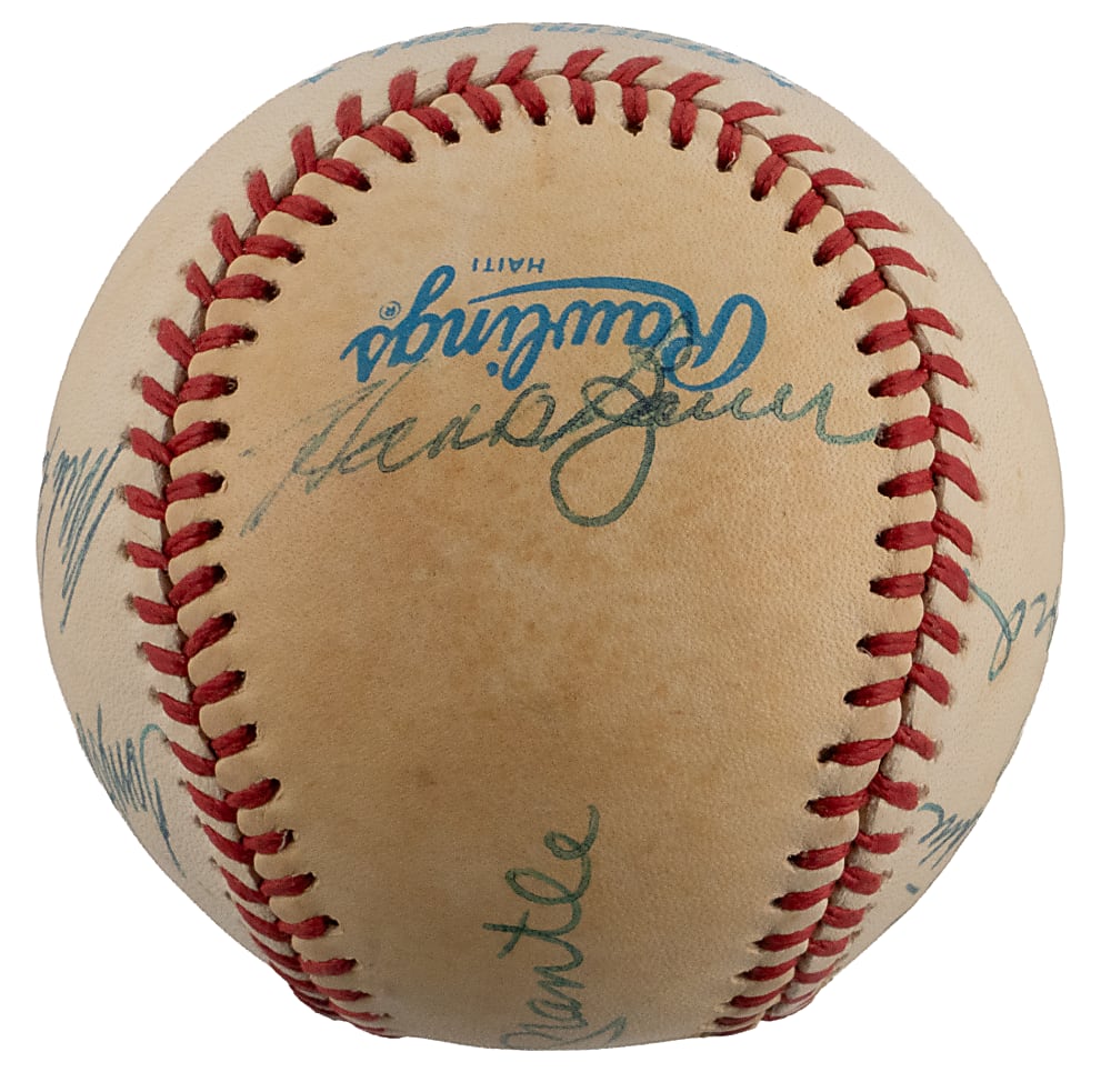 New York Yankees Multi-Signed OAL/Brown Baseball with (7) Including Mickey Mantle & Whitey Ford
