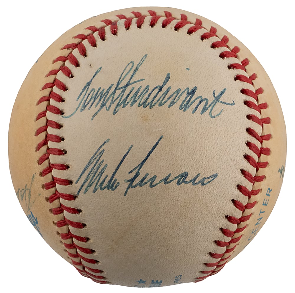 New York Yankees Multi-Signed OAL/Brown Baseball with (7) Including Mickey Mantle & Whitey Ford