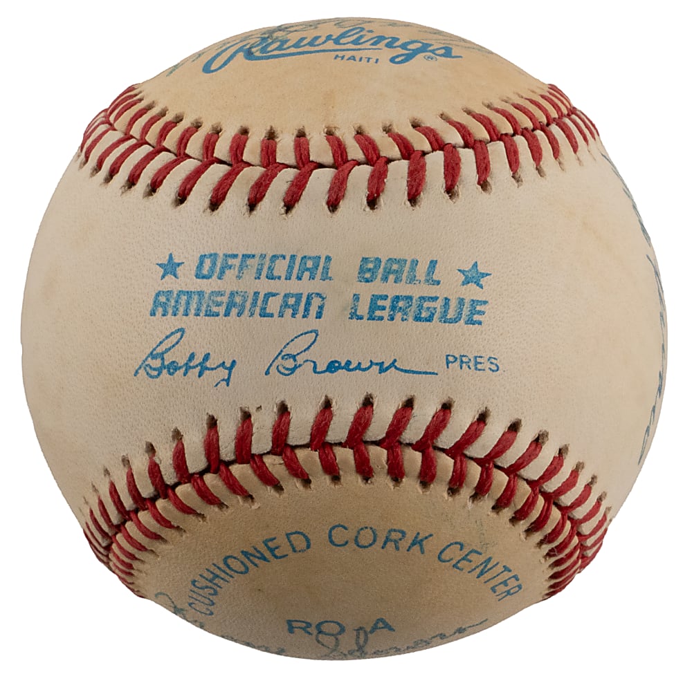 New York Yankees Multi-Signed OAL/Brown Baseball with (7) Including Mickey Mantle & Whitey Ford