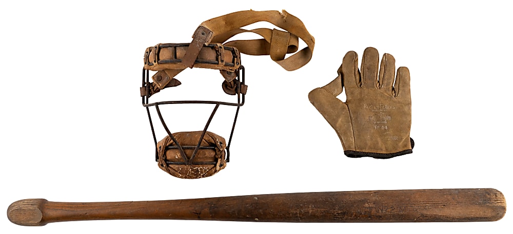 Vintage Equipment Trio with Turn of the Century Reach No.2 Mushroom Bat (Patented August 1, 1905)
