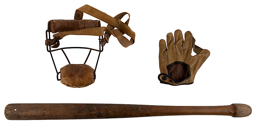 Vintage Equipment Trio with Turn of the Century Reach No.2 Mushroom Bat (Patented August 1, 1905)