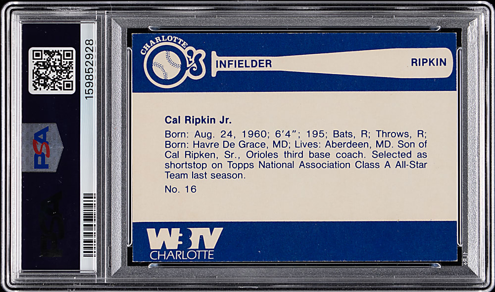 1980 WBTV Charlotte O's Blue Border #16 Cal Ripken Jr. Minor League PSA VG-EX 4