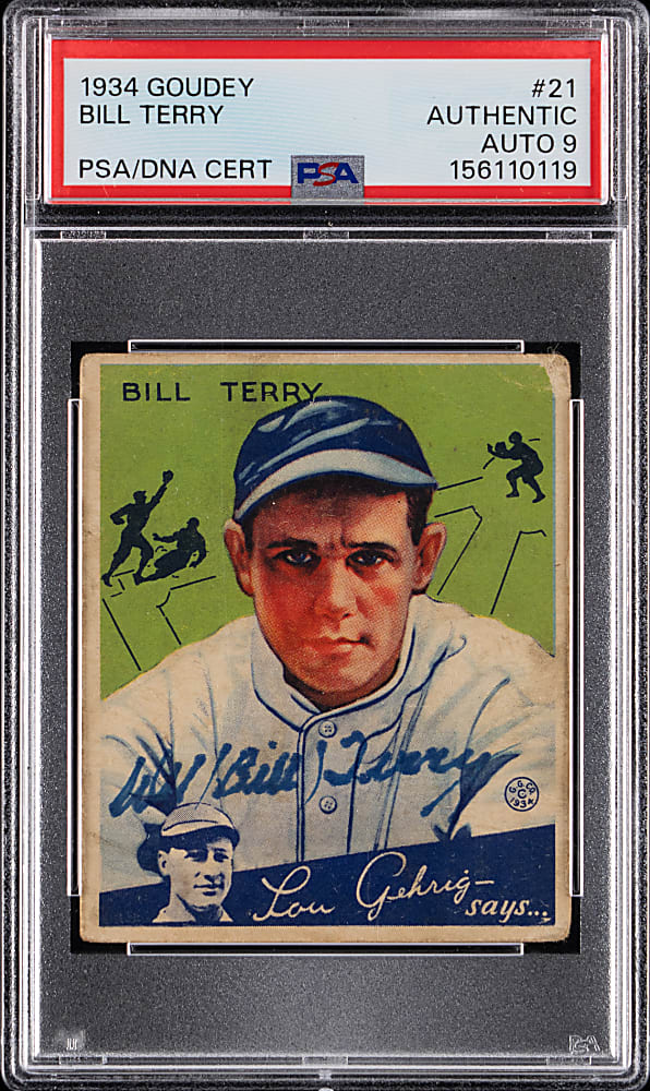 Signed 1934 Goudey #21 Bill Terry PSA/DNA Auto Grade 9