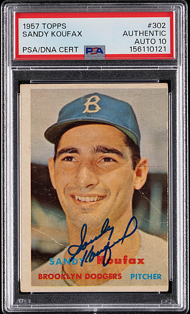 Signed 1957 Topps #302 Sandy Koufax PSA/DNA Auto Grade 10