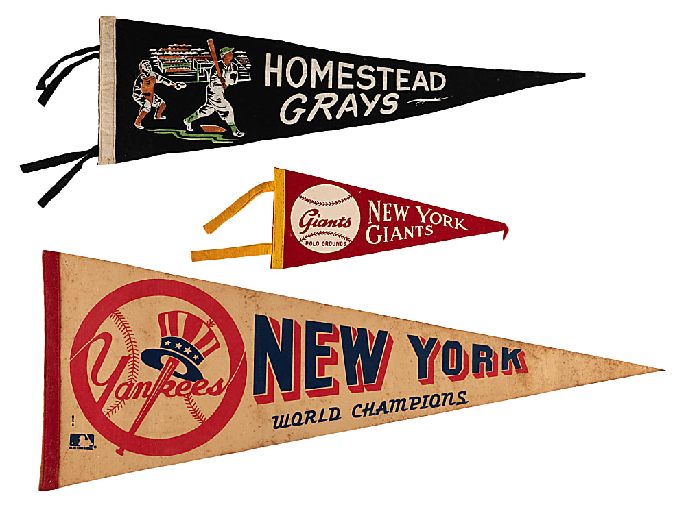 Vintage Pennant Trio with Homestead Grays Negro Leagues, New York Giants Polo Grounds & New York Yankees