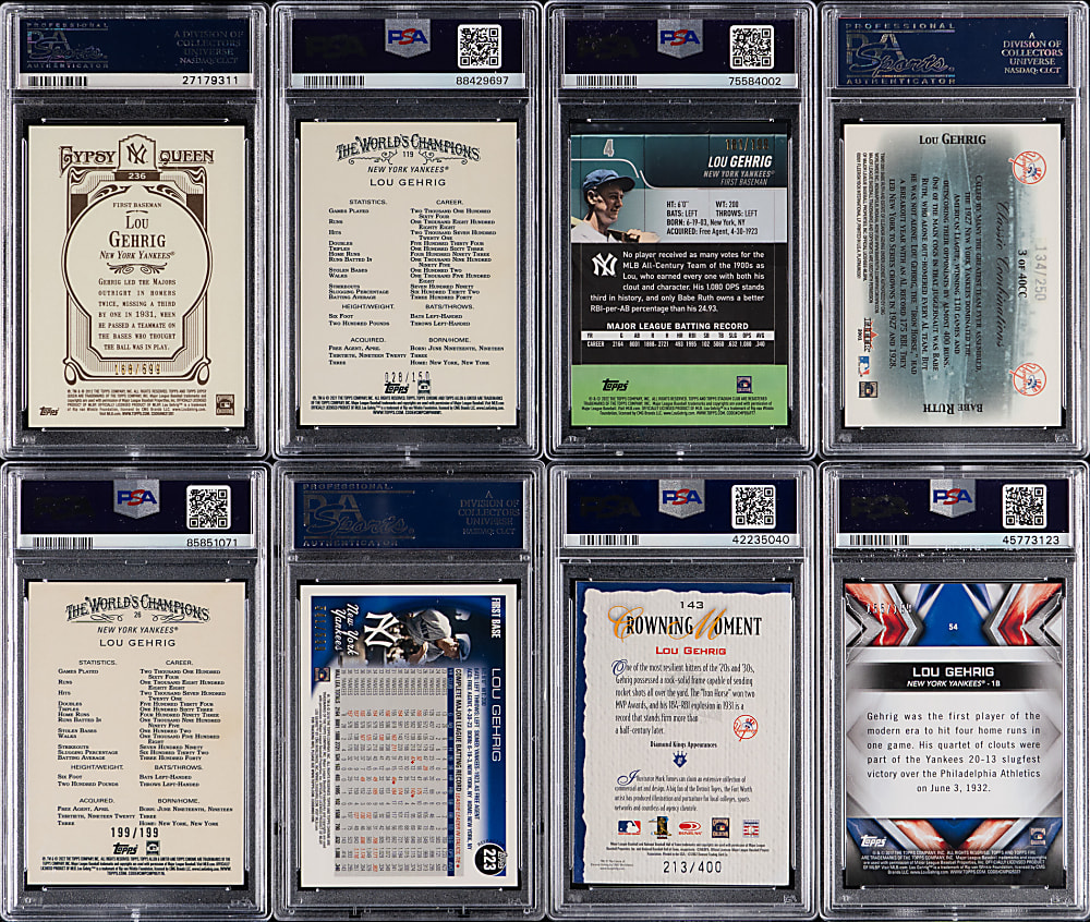 2001-2022 Lou Gehrig PSA GEM MINT 10 Graded (8) Numbered Inserts - All Population 5 or Lesser