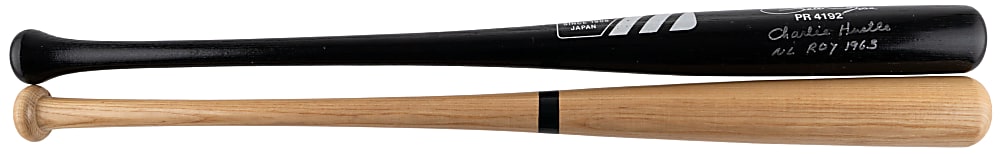 Stan Musial & Pete Rose Signed Stat Bat Pair (13 Total Inscriptions) - Individual Certification
