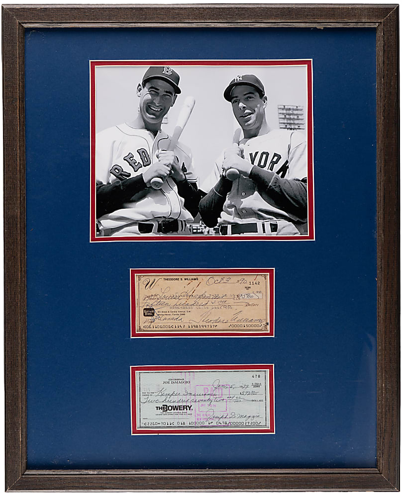 Joe DiMaggio & Ted Williams Signed Check Framed Display
