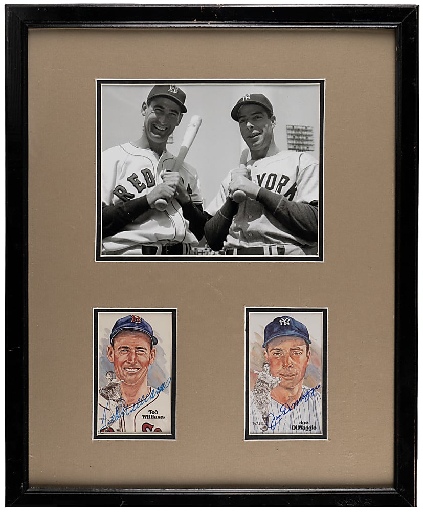 Joe DiMaggio & Ted Williams Signed Perez-Steele Postcard Framed Display - Both Full JSA