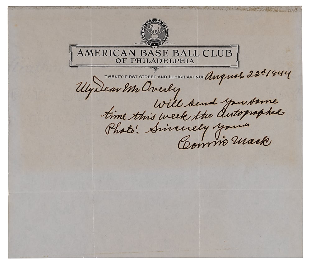 1944 Connie Mack Signed Handwritten Letter on Philadelphia Athletics Letterhead - Full PSA/DNA LOA