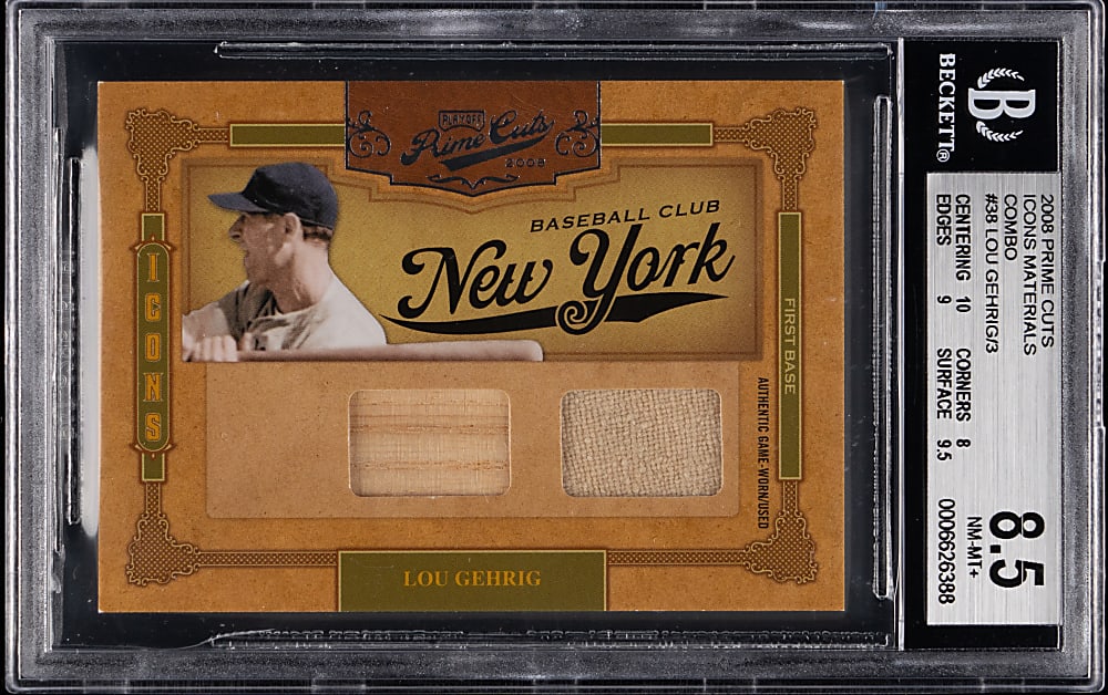 2008 Playoff Prime Cuts Icons Materials Combo #38 Lou Gehrig #3/3 - BGS NM-MT+ 8.5