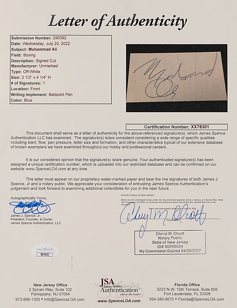 Muhammad Ali Signed Cut Matted Display