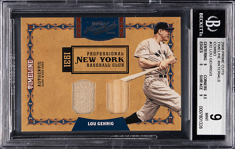 2008 Playoff Prime Cuts Timeline Materials #32 Lou Gehrig Combo #1/3 - BGS MINT 9