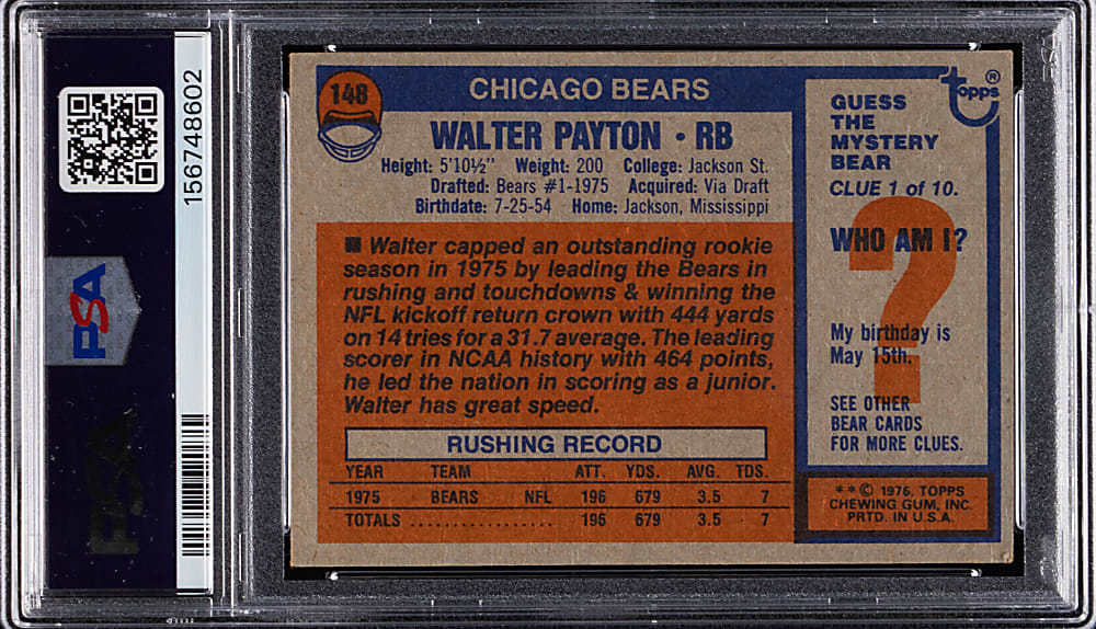 1976 Topps Football #148 Walter Payton Rookie PSA EX 5