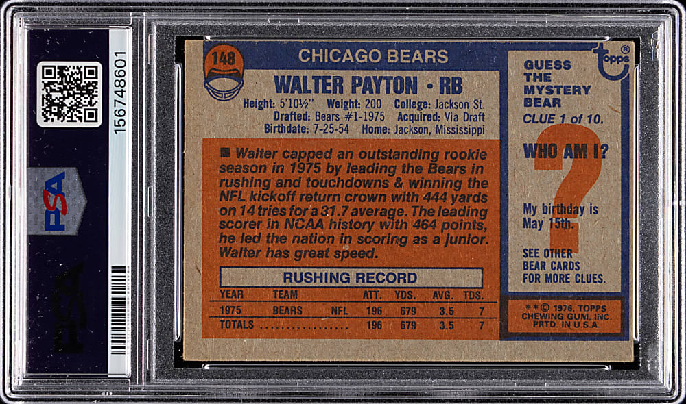 1976 Topps Football #148 Walter Payton Rookie PSA VG 3