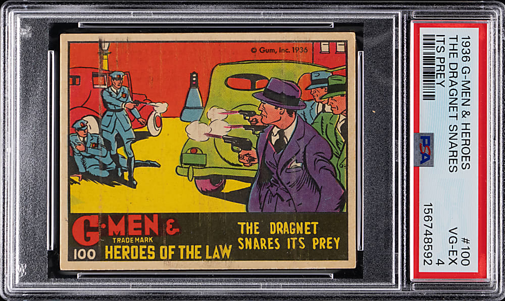 1936 R60 Gum Inc. G-Men & Heroes of the Law #100 The Dragnet Snares It's Prey PSA VG-EX 4